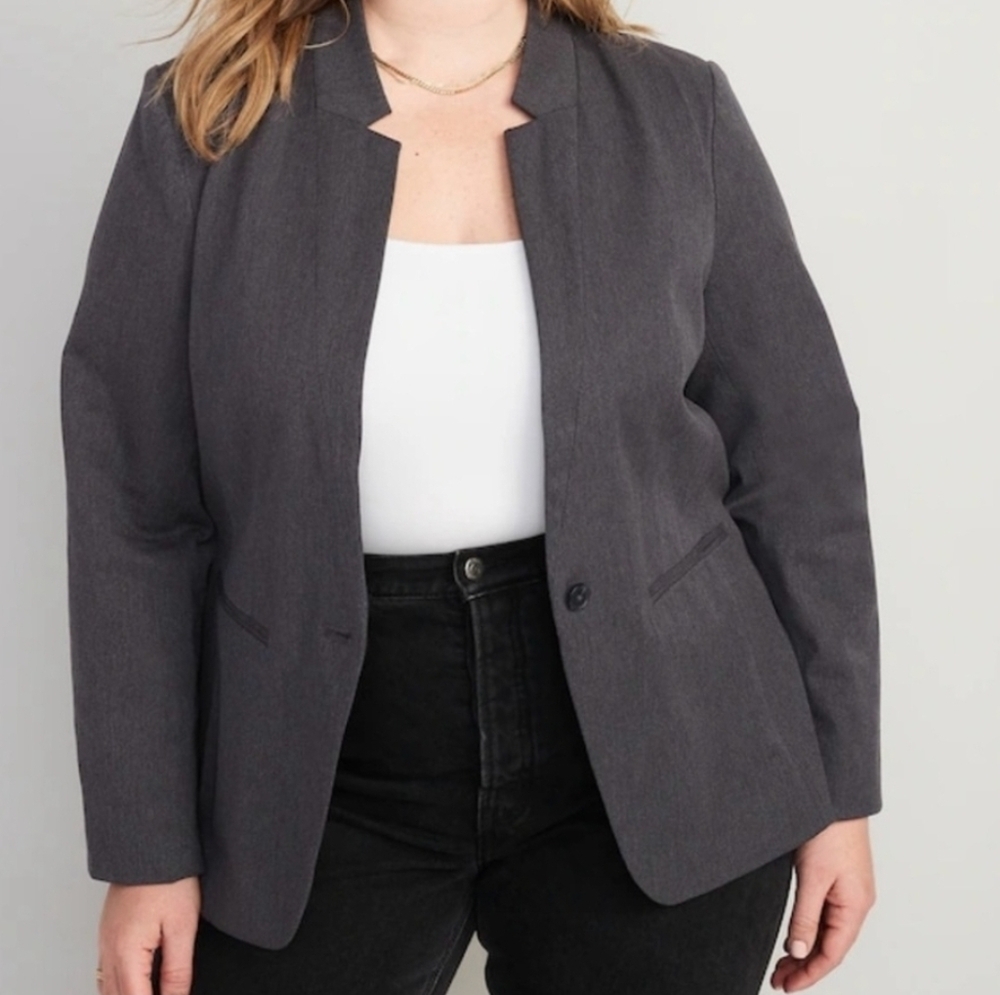 OLD NAVY size XXL Classic Twill Pixie Notched Lapel Single Button Blazer Gray‎